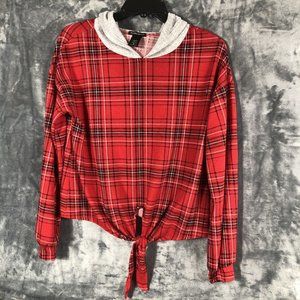 Blush In Bloom Women’s  Hoodie Red Plaid Front Tie Size Medium
